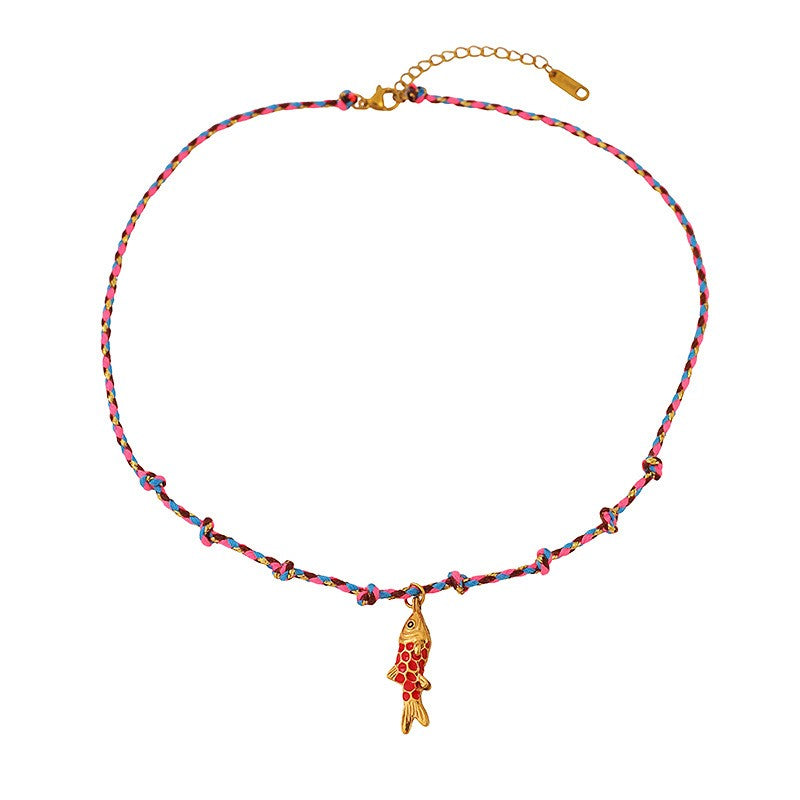 Boho Layered Enamel Fish Cord Necklace