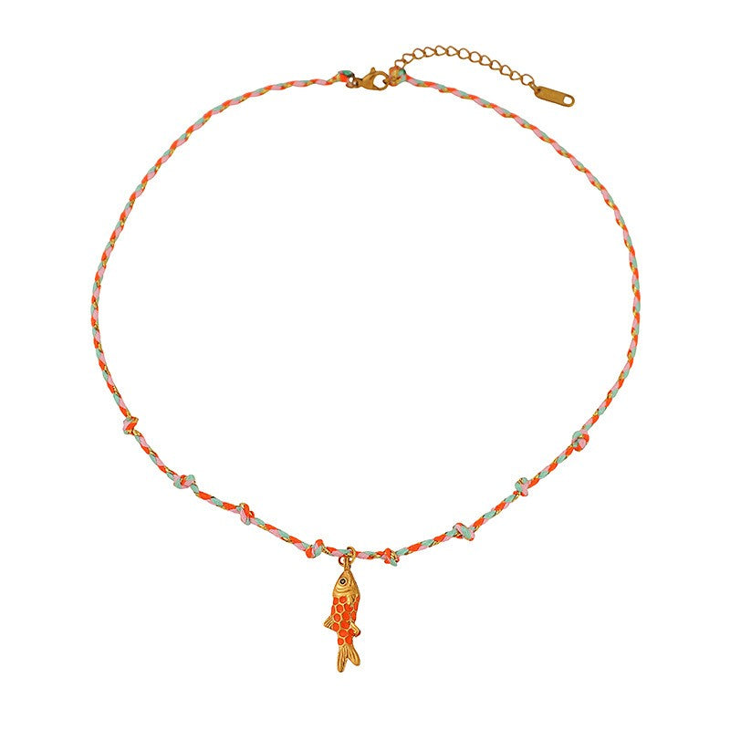 Boho Layered Enamel Fish Cord Necklace