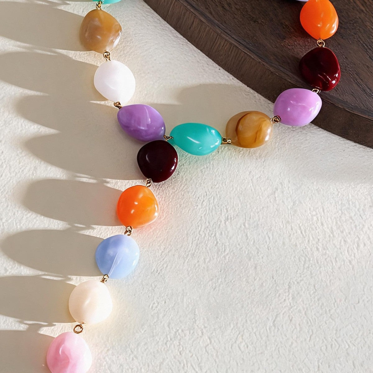 Boho Multi-Color Pebble Y-Drop Necklace