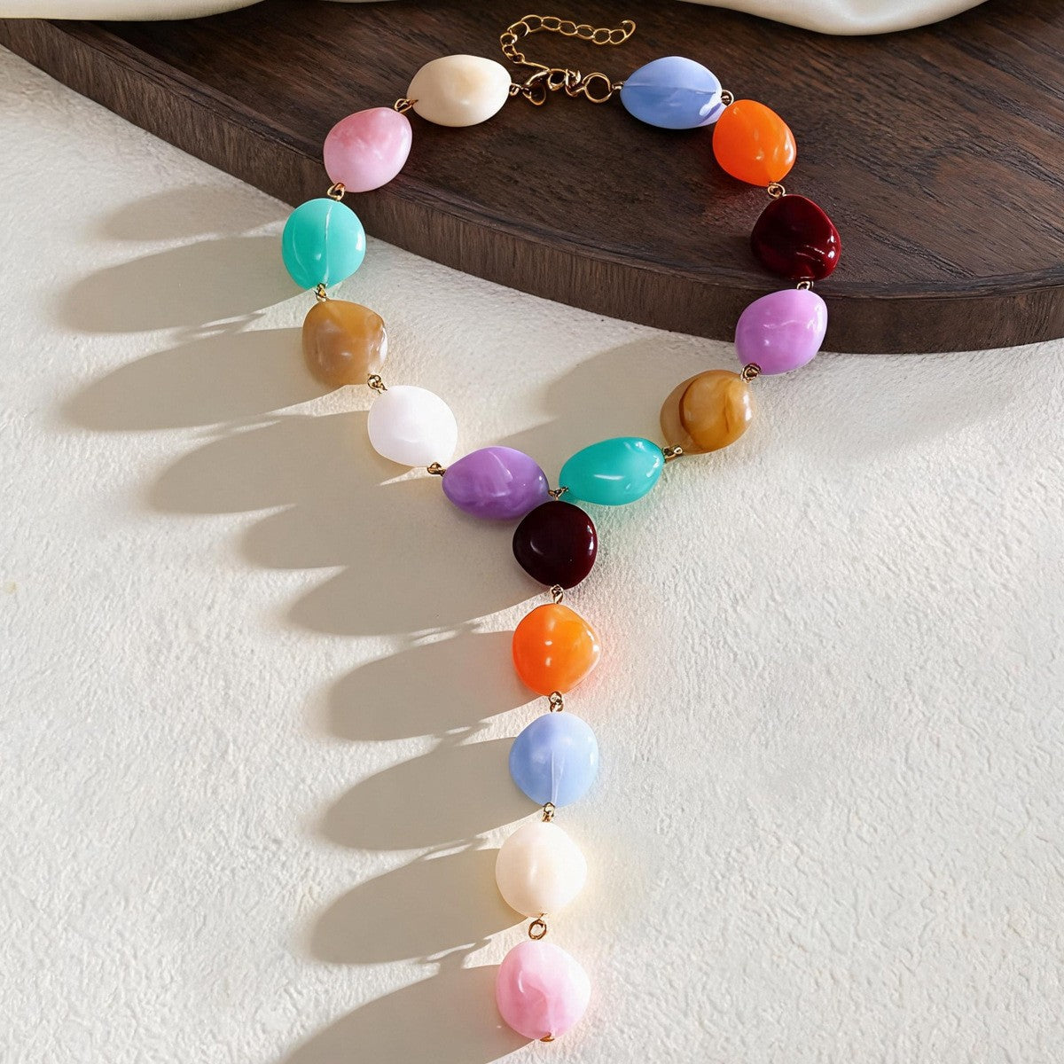 Boho Multi-Color Pebble Y-Drop Necklace