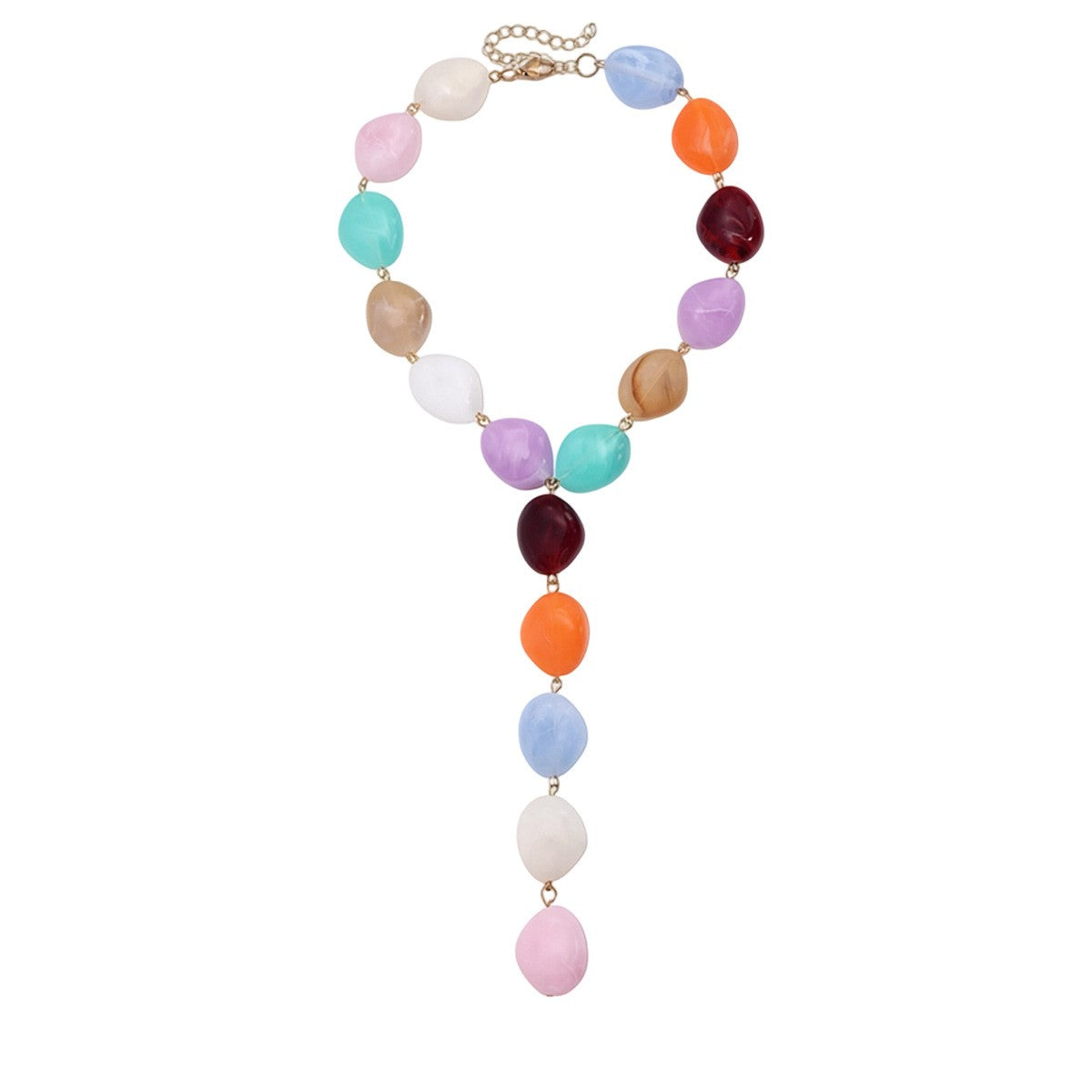 Boho Multi-Color Pebble Y-Drop Necklace