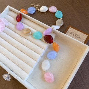 Boho Multi-Color Pebble Y-Drop Necklace