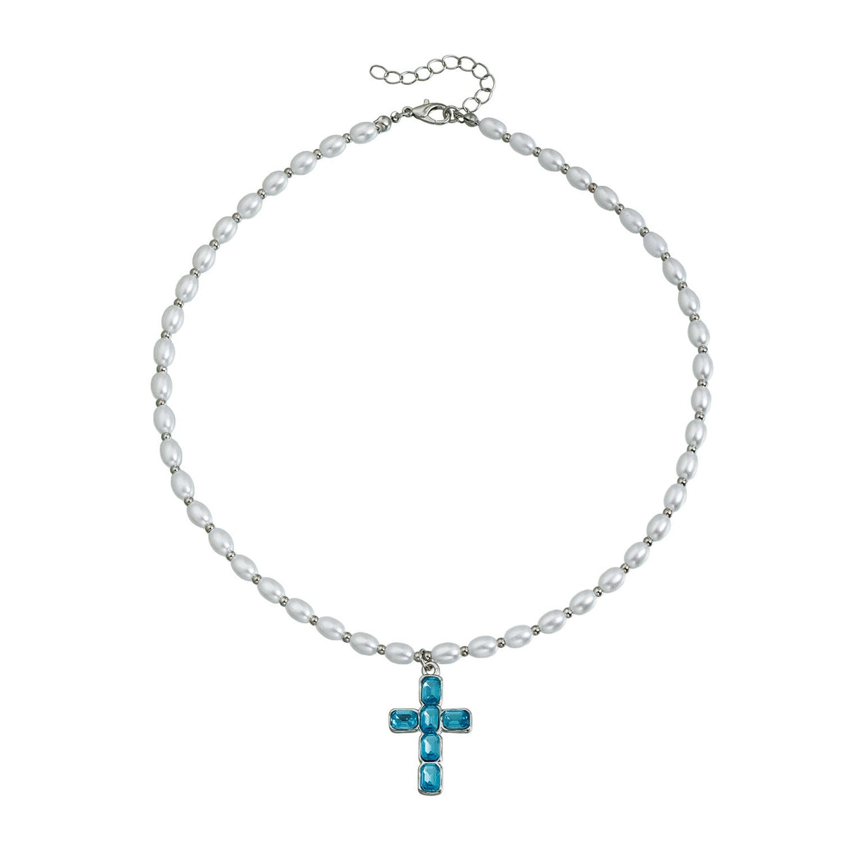 Classy Faux Pearl Pink Cross Necklace
