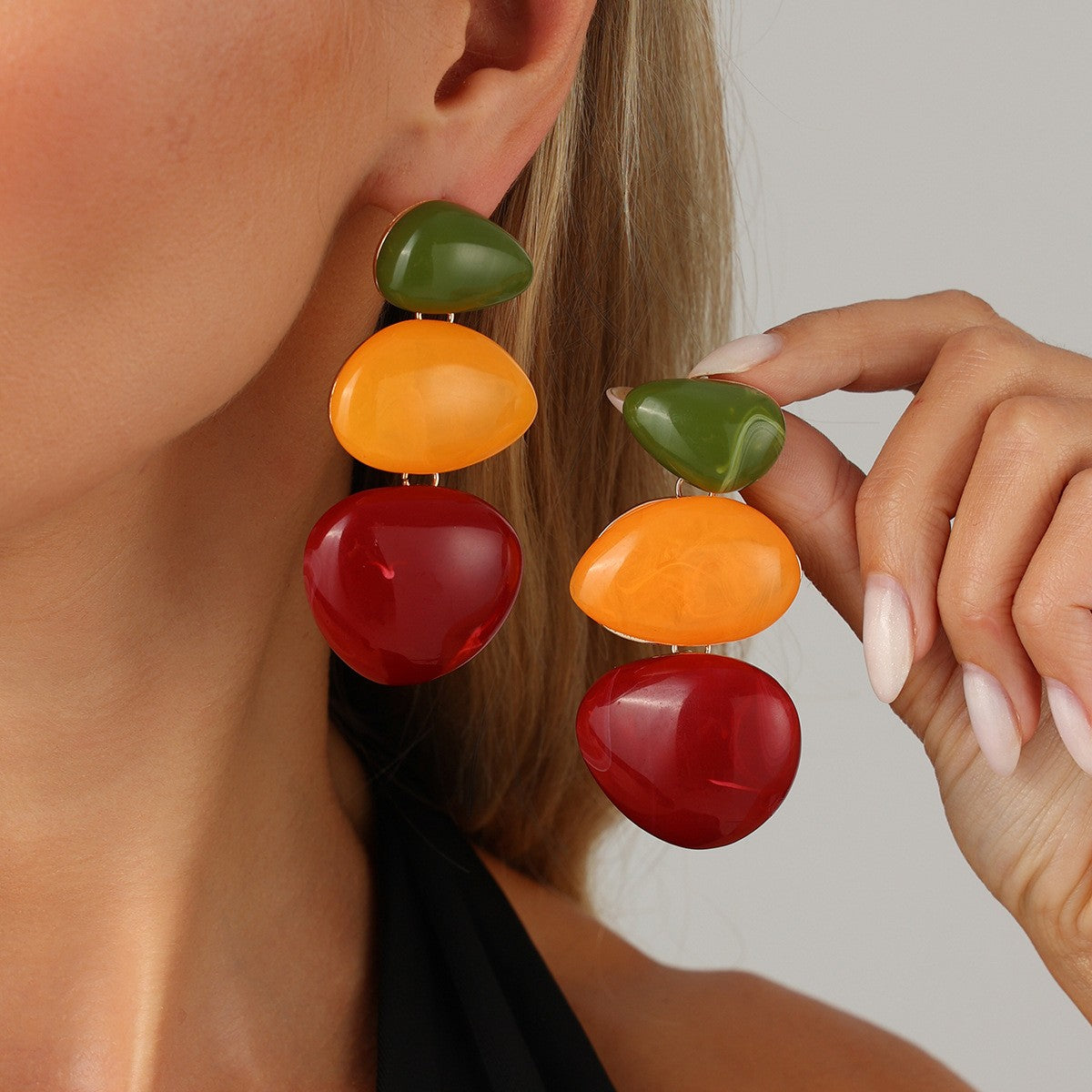 Boho Colorblock Resin Pebble Drop Earrings