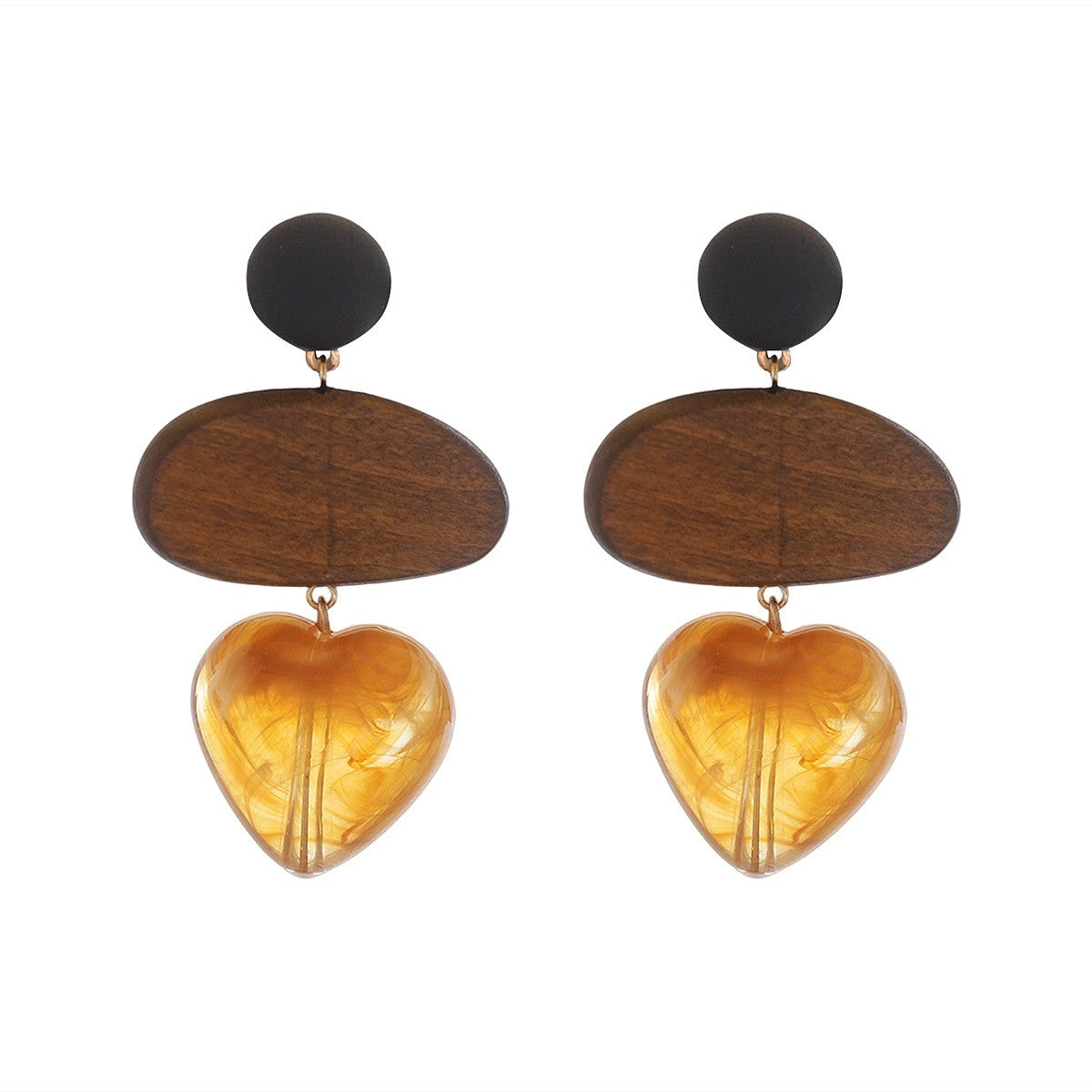 Vintage Wood Red Heart Drop Earrings