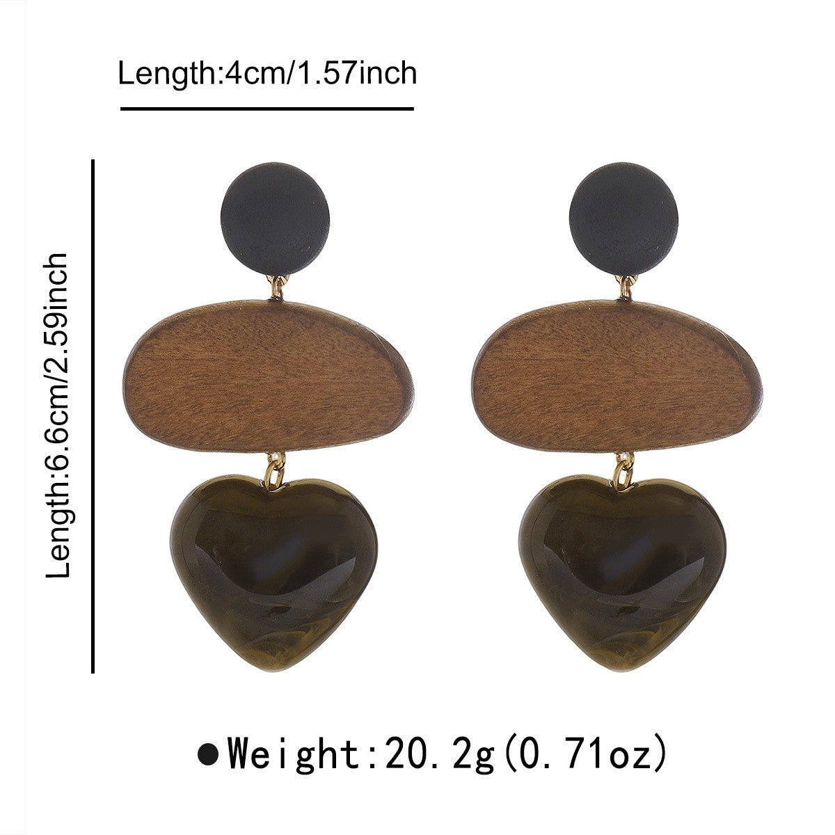 Vintage Wood Red Heart Drop Earrings