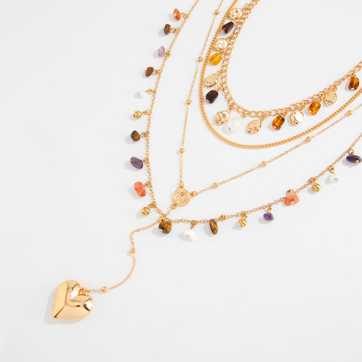 Boho Layered Stone Heart Necklace