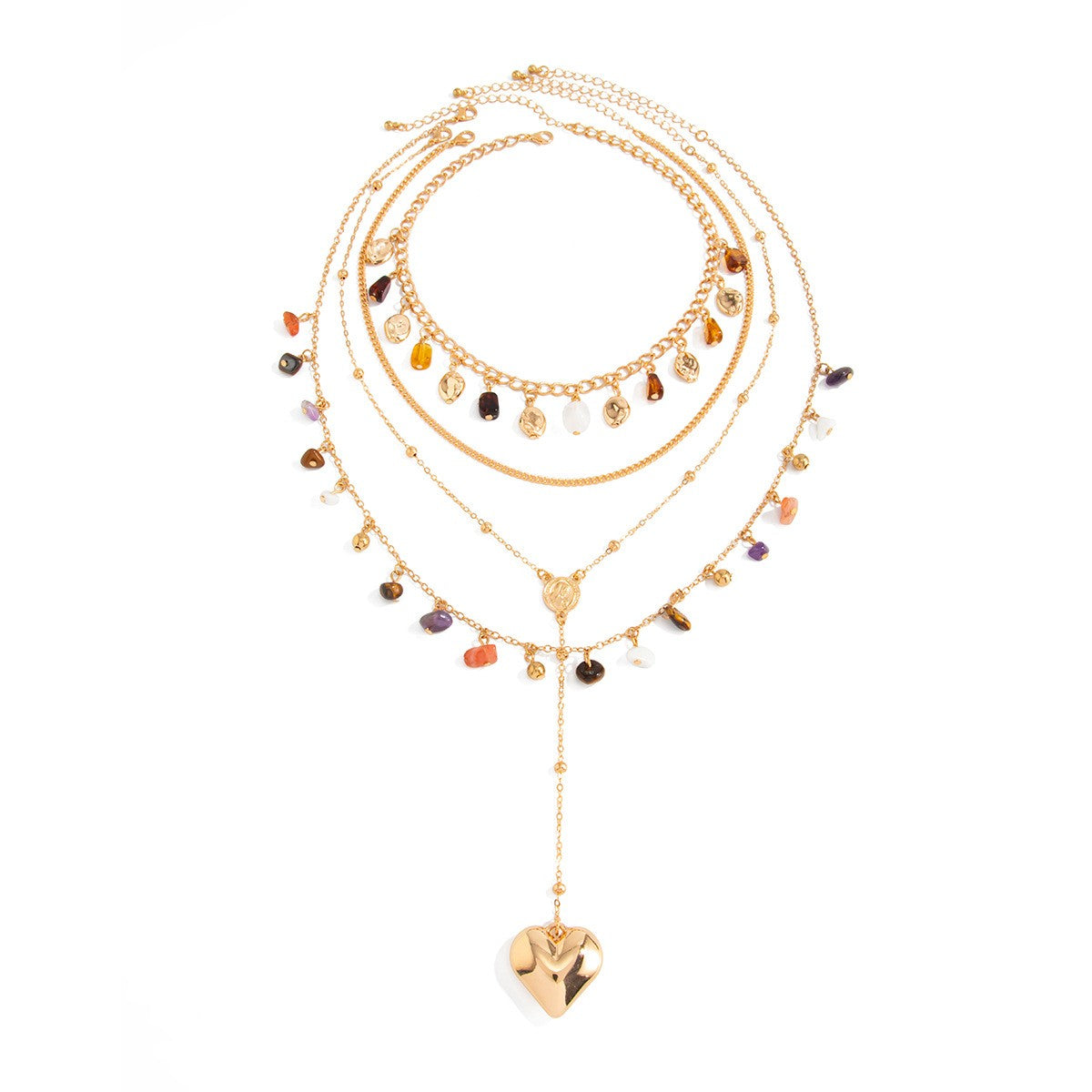 Boho Layered Stone Heart Necklace