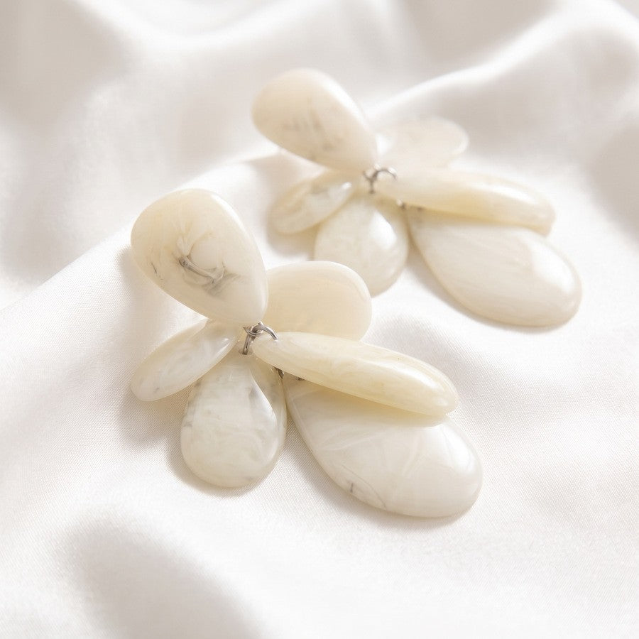 Statement Cream Resin Petal Drop Earrings