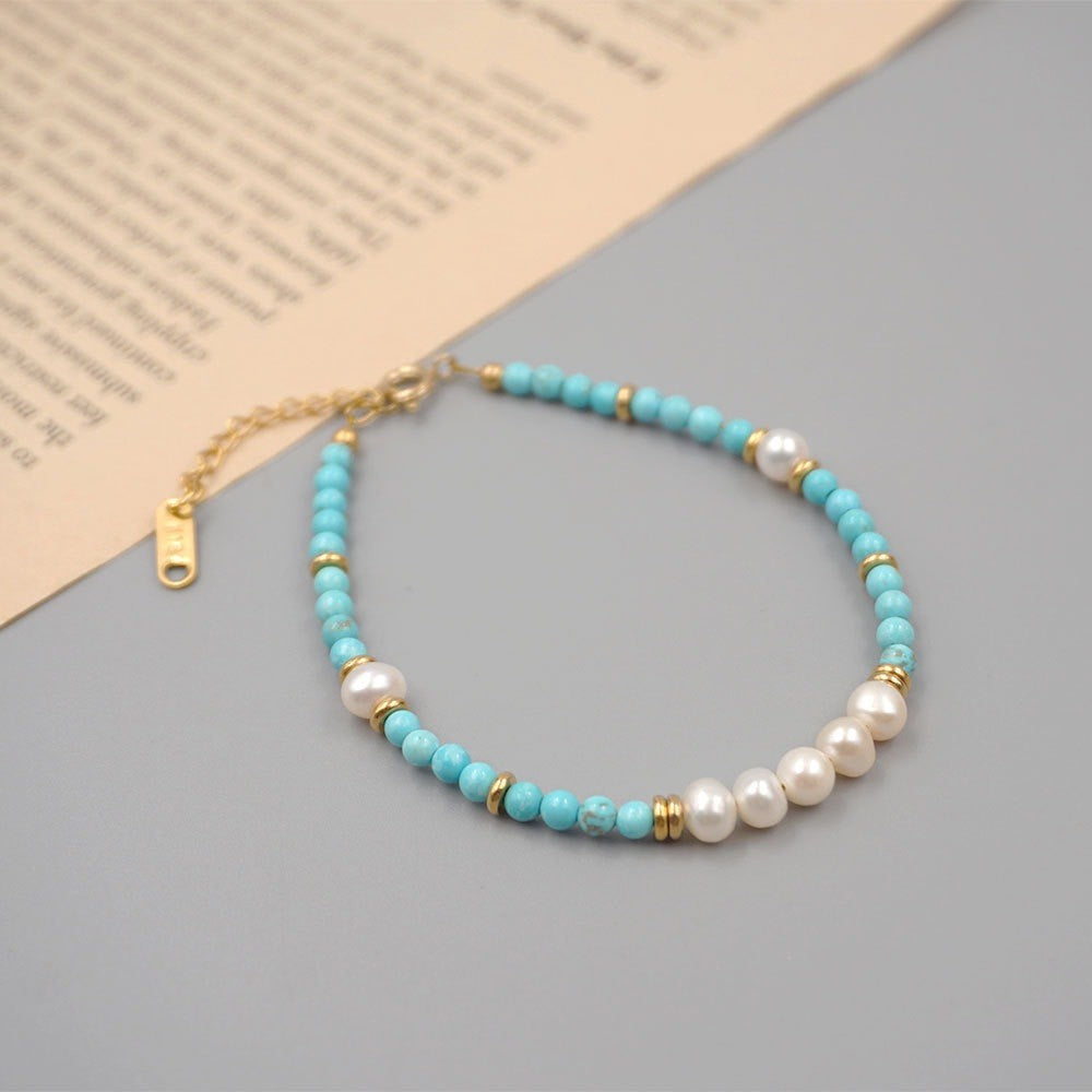 Dainty Turquoise and Pearl Beaded Necklace
