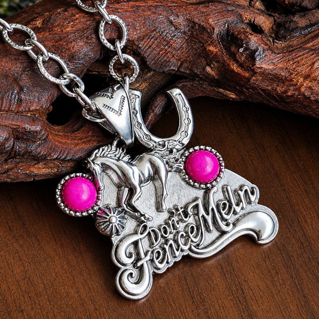 Boho Vintage Cactus & Horseshoe Necklace