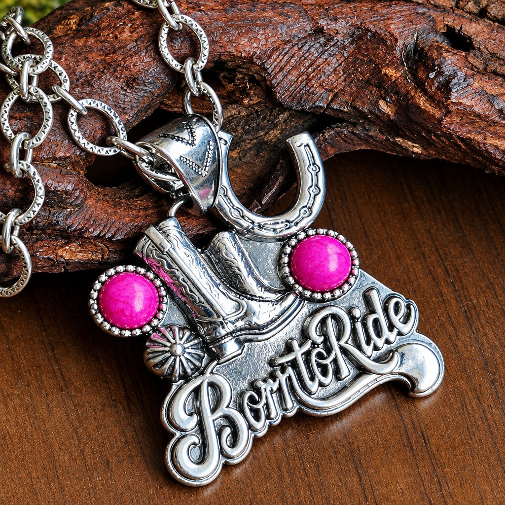 Boho Vintage Cactus & Horseshoe Necklace