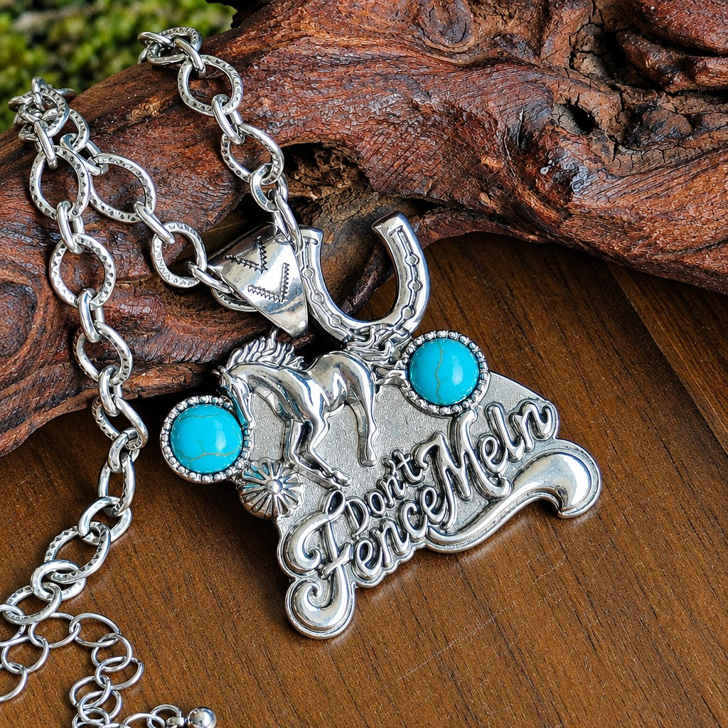 Boho Vintage Cactus & Horseshoe Necklace