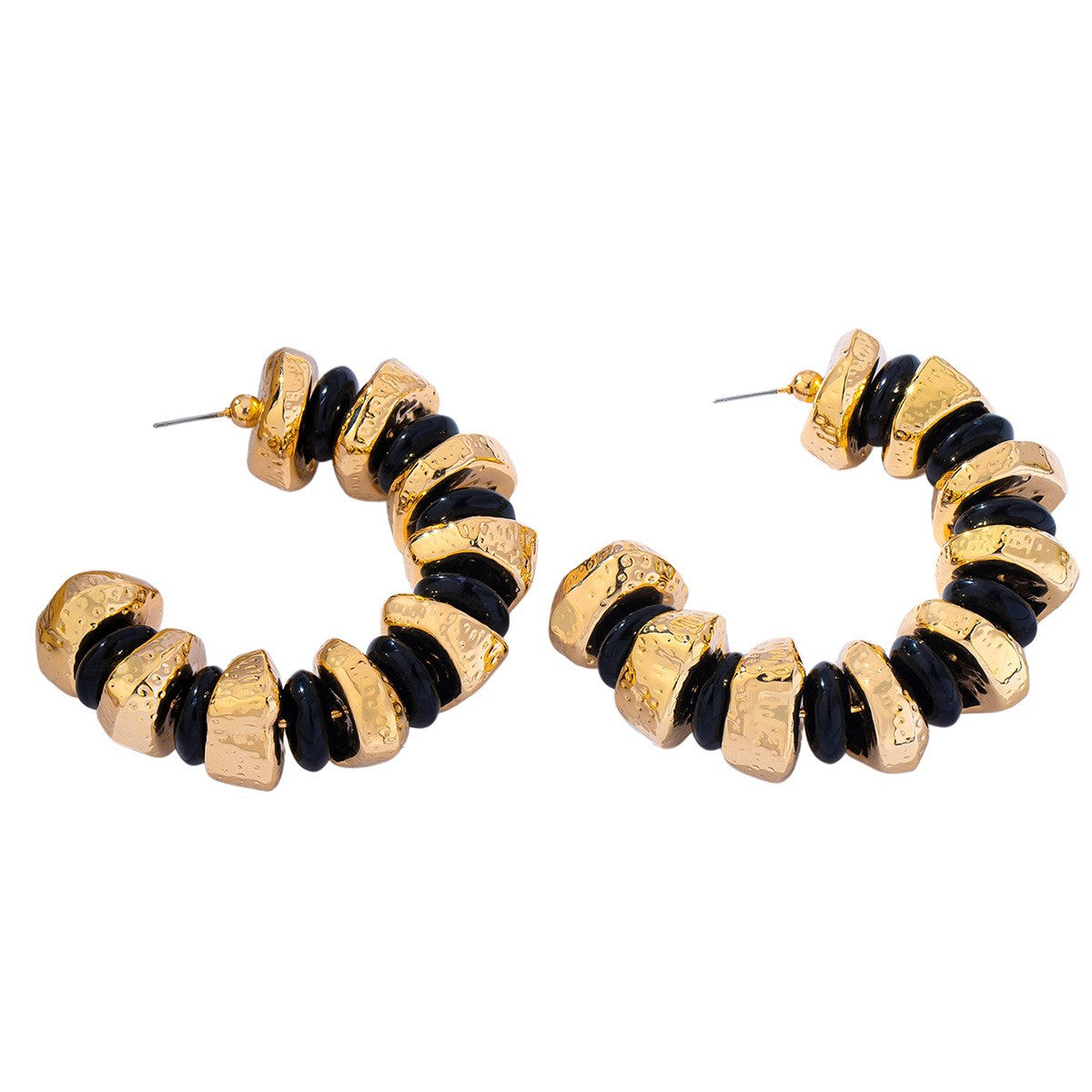 Classy Vintage Textured Bead C-Hoop Earrings
