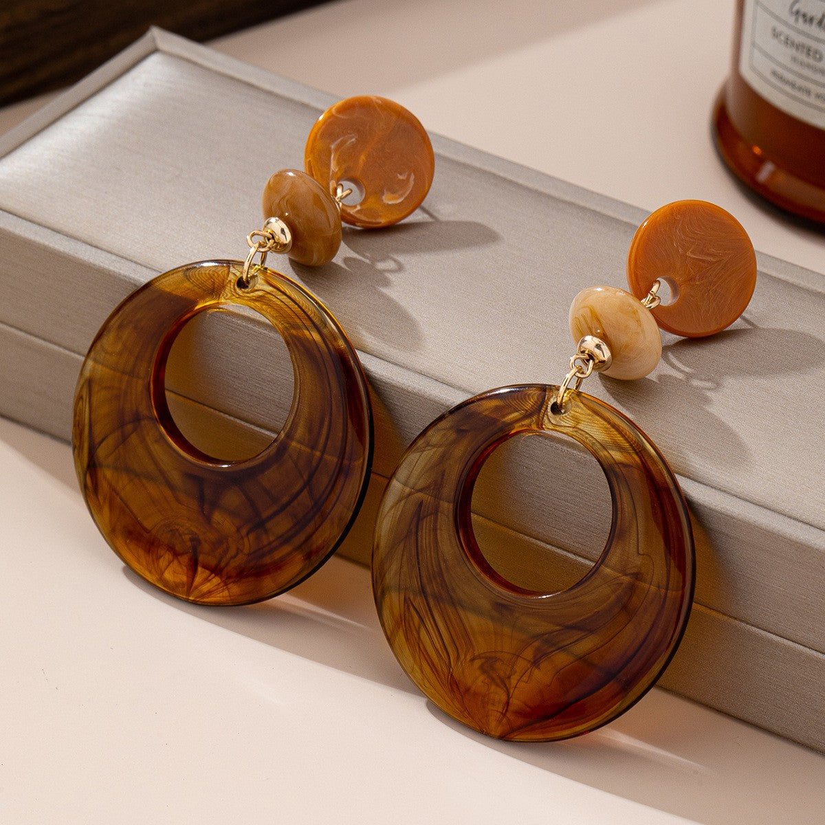 Classy Amber Marbled Acrylic Donut Earrings