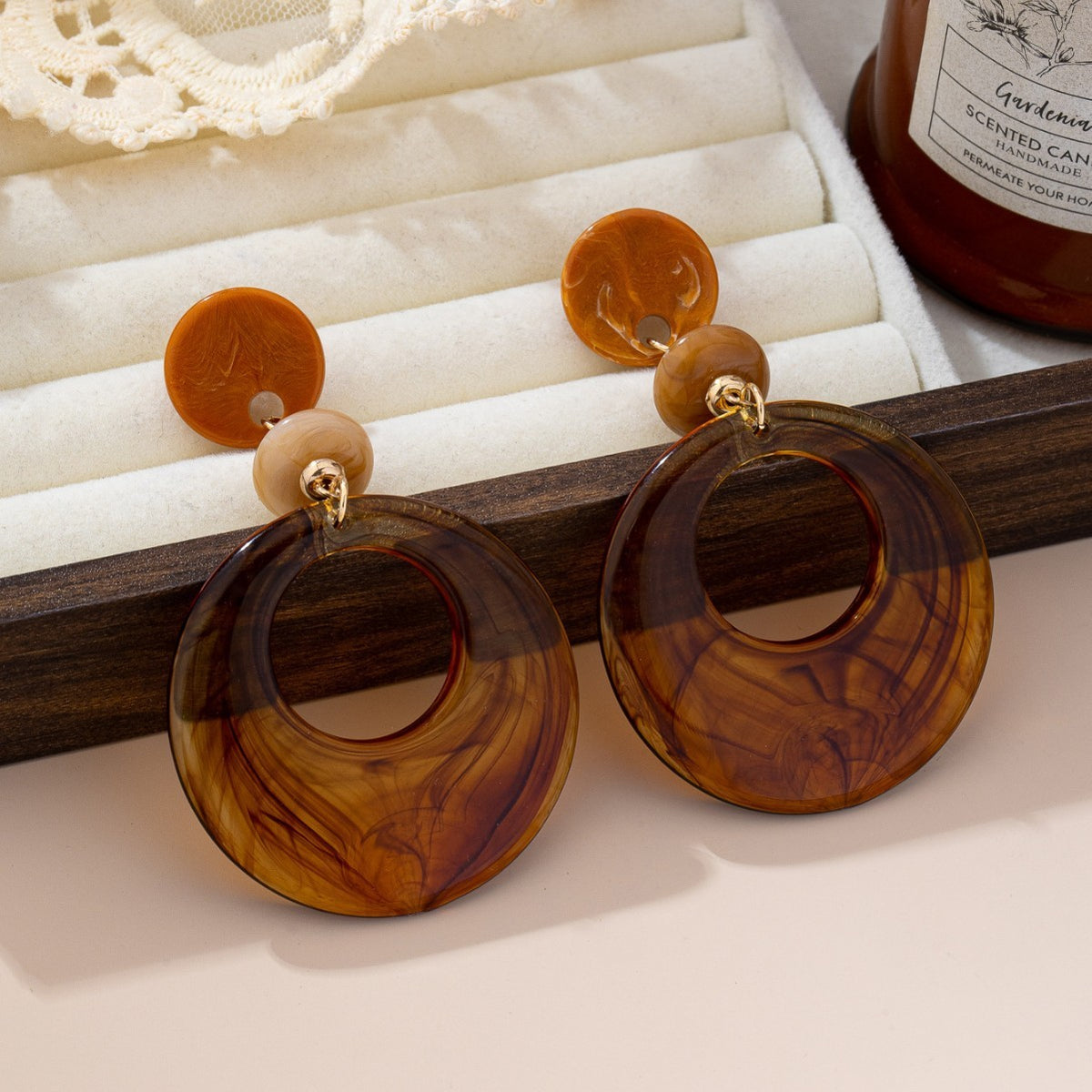 Classy Amber Marbled Acrylic Donut Earrings