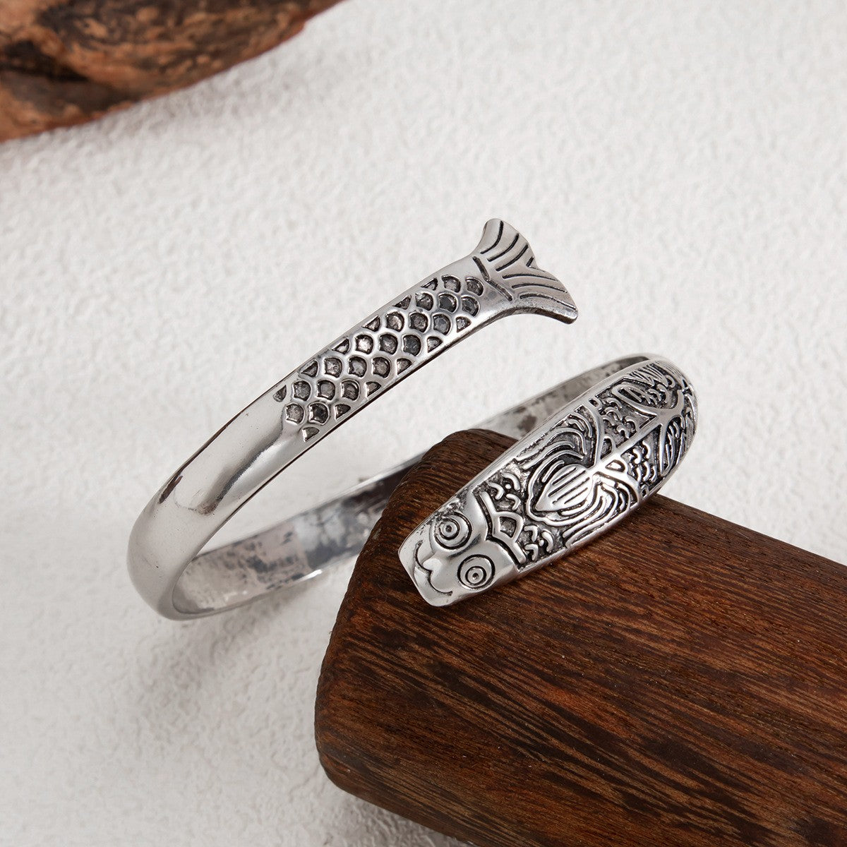 Boho Vintage Fish Open Cuff Bracelet Set