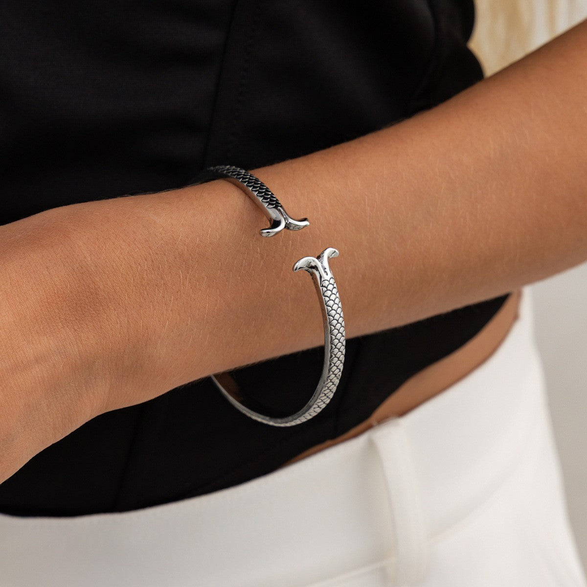 Boho Vintage Fish Open Cuff Bracelet Set