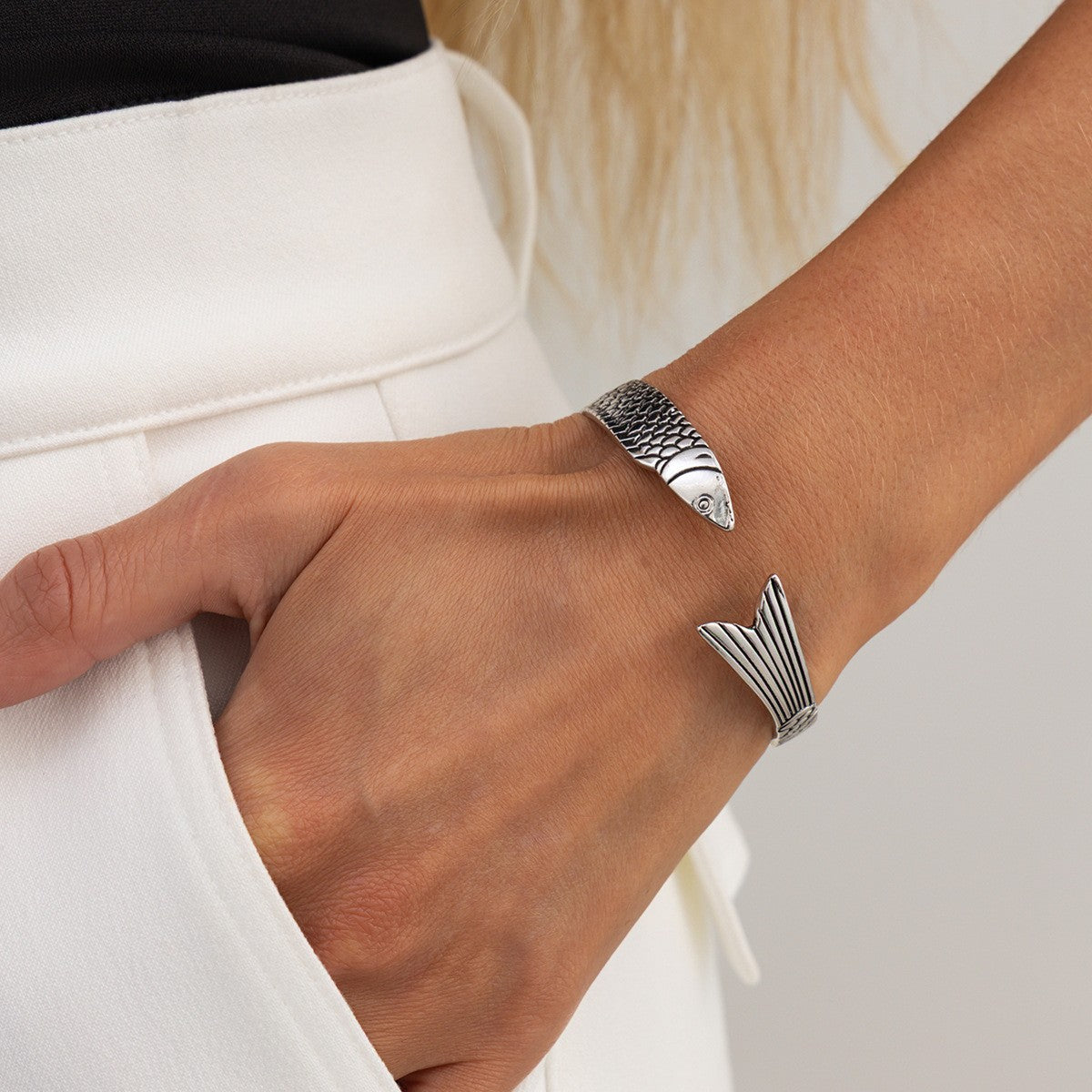 Boho Vintage Fish Open Cuff Bracelet Set