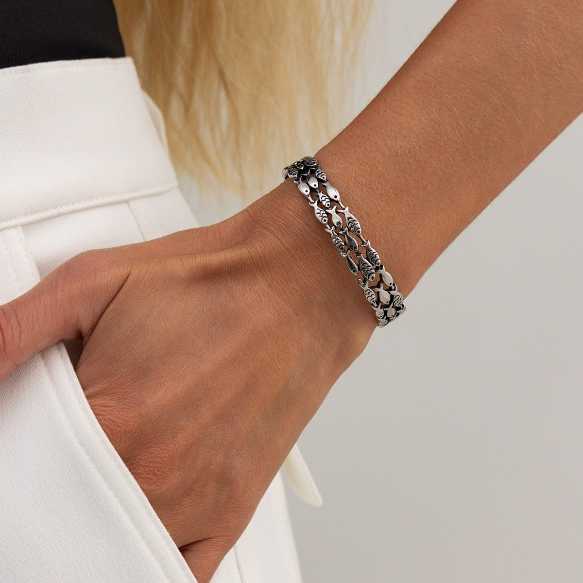 Boho Vintage Fish Open Cuff Bracelet Set