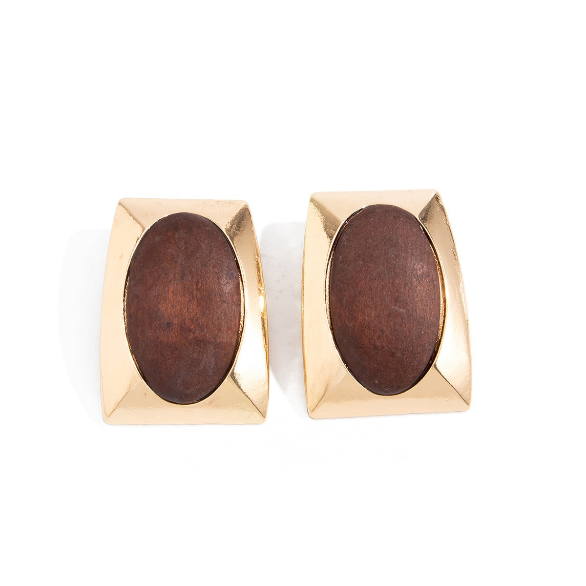 Vintage Geometric Wood Inlay Stud Earrings