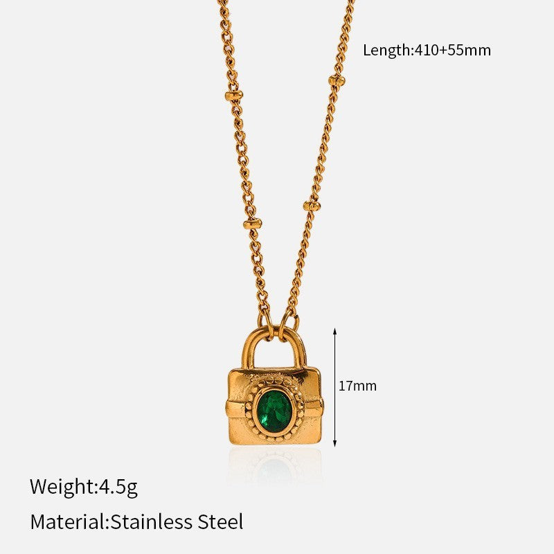 Classy Green Gemstone Lock Necklace