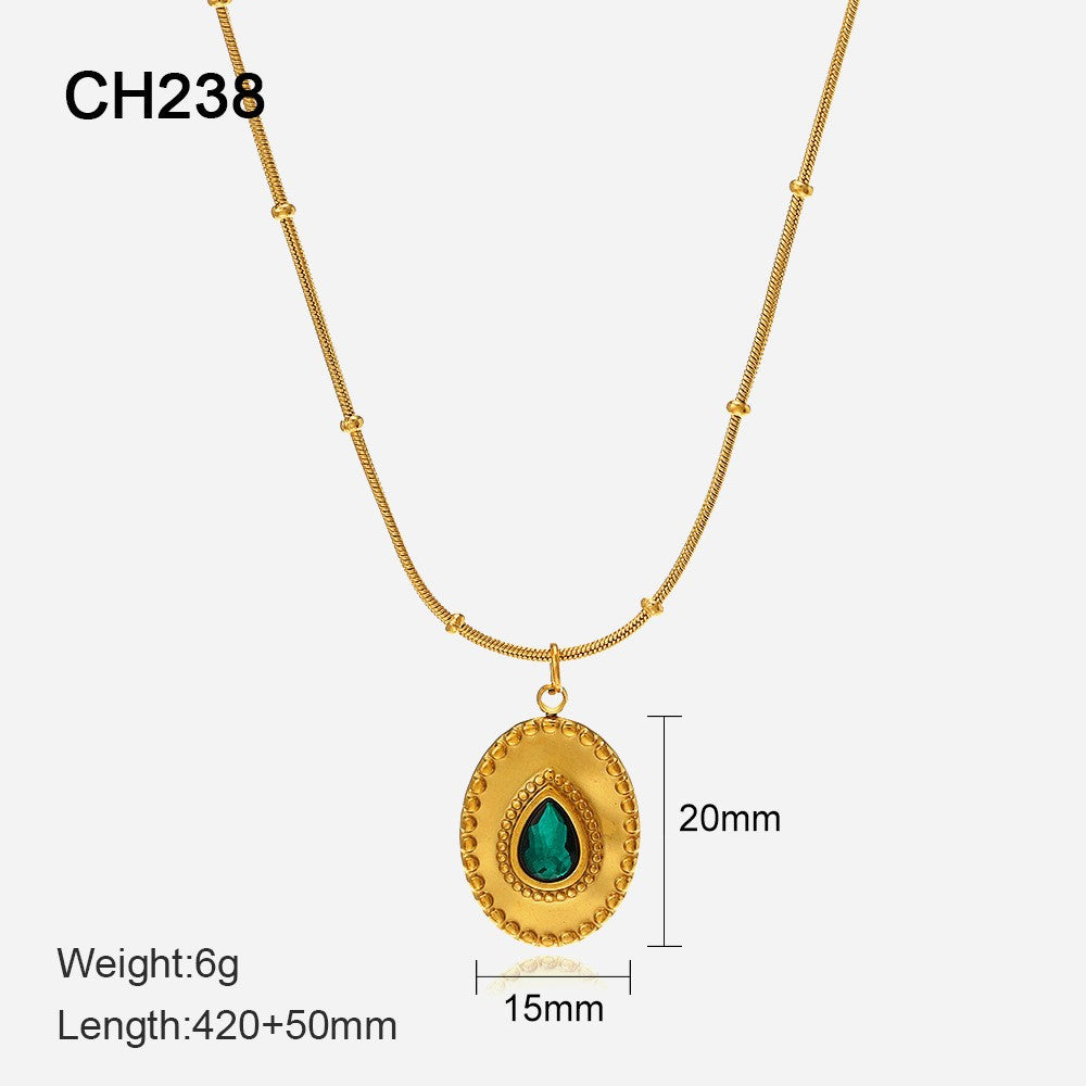 Classy Green Gemstone Lock Necklace
