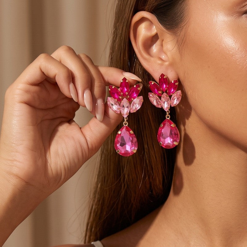 Classy Pink Marquise Teardrop Earrings