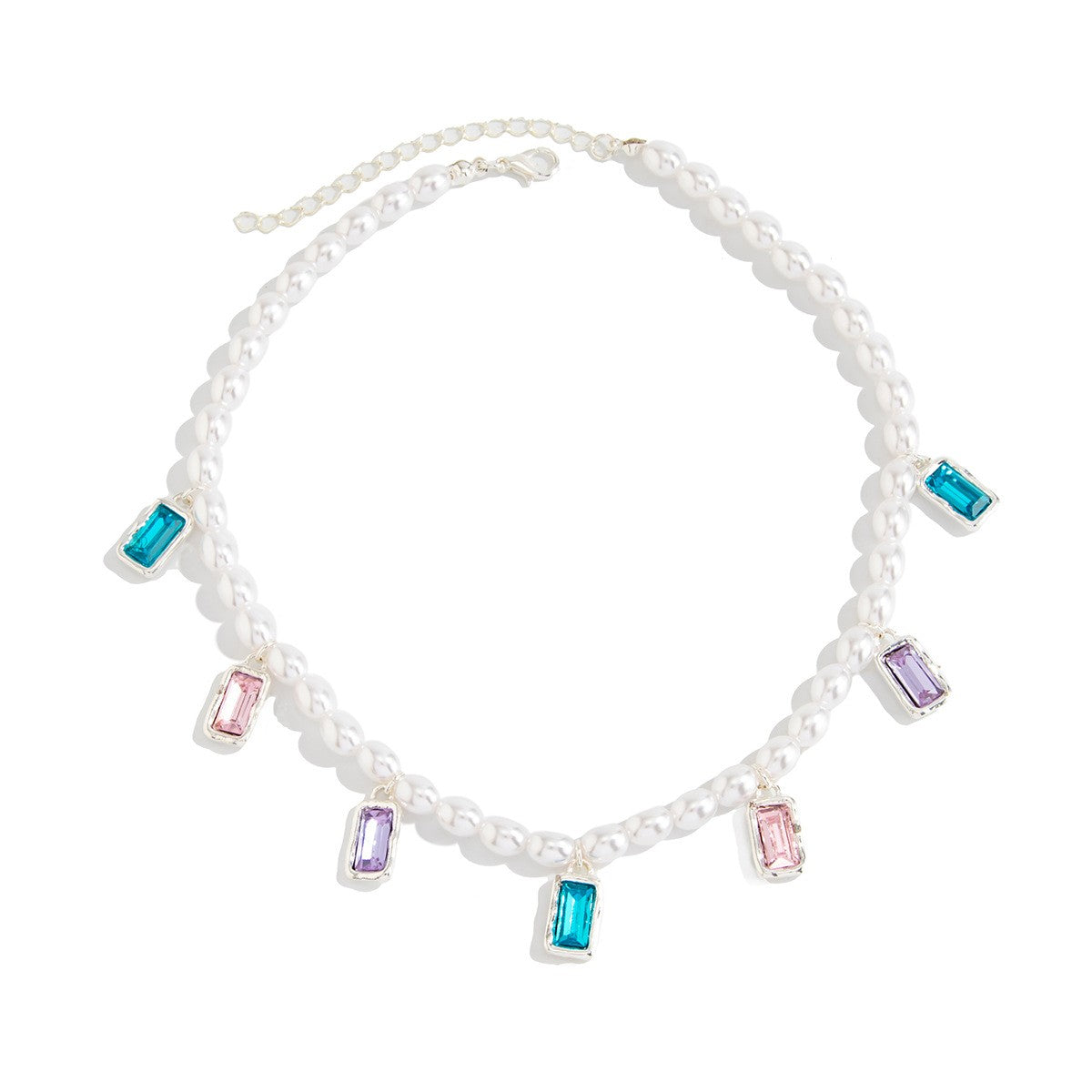 Elegant Geometric Gemstone Faux Pearl Necklace Set