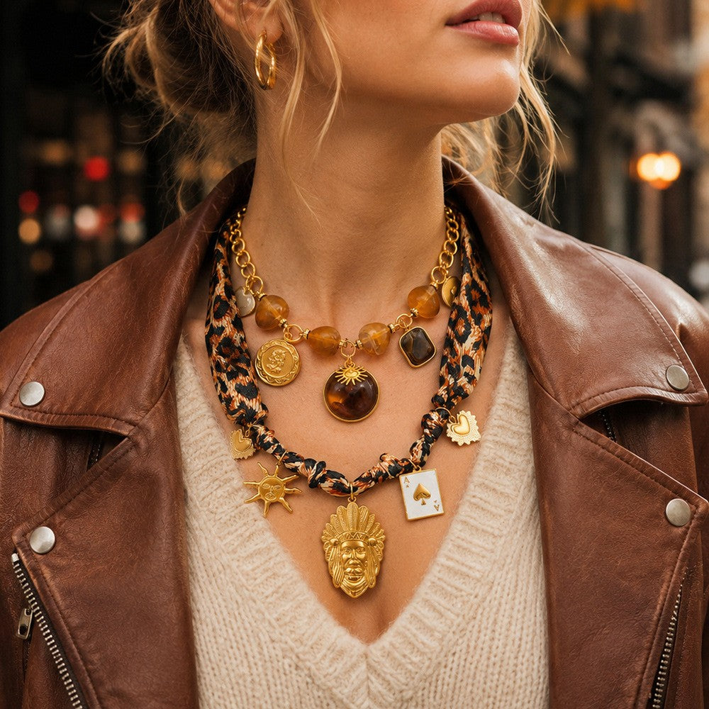 18k Boho Scarf Charm Necklace
