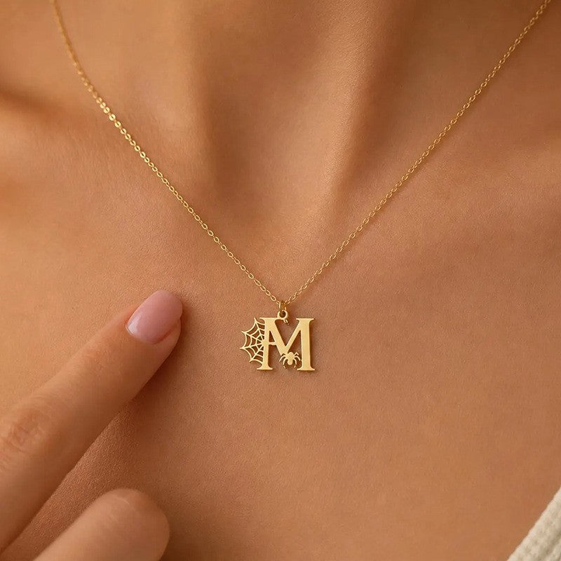 Dainty Spiderweb Initial Necklace