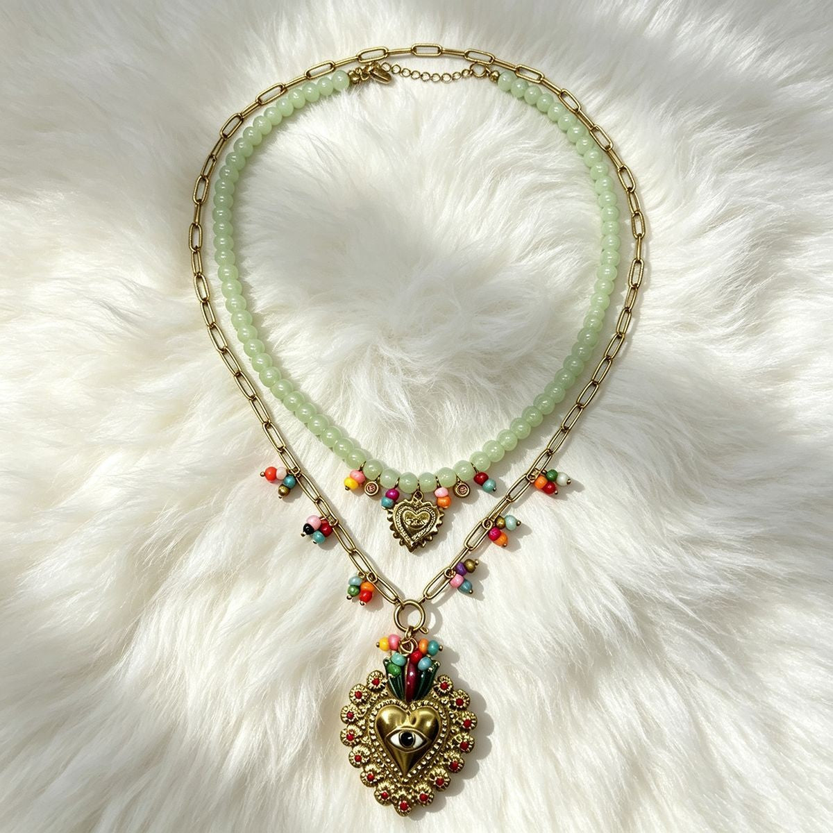 18k Boho Multi-Color Beaded Evil Eye Necklace