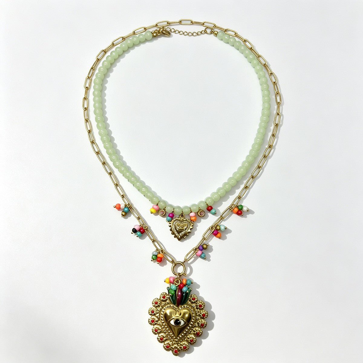 18k Boho Multi-Color Beaded Evil Eye Necklace