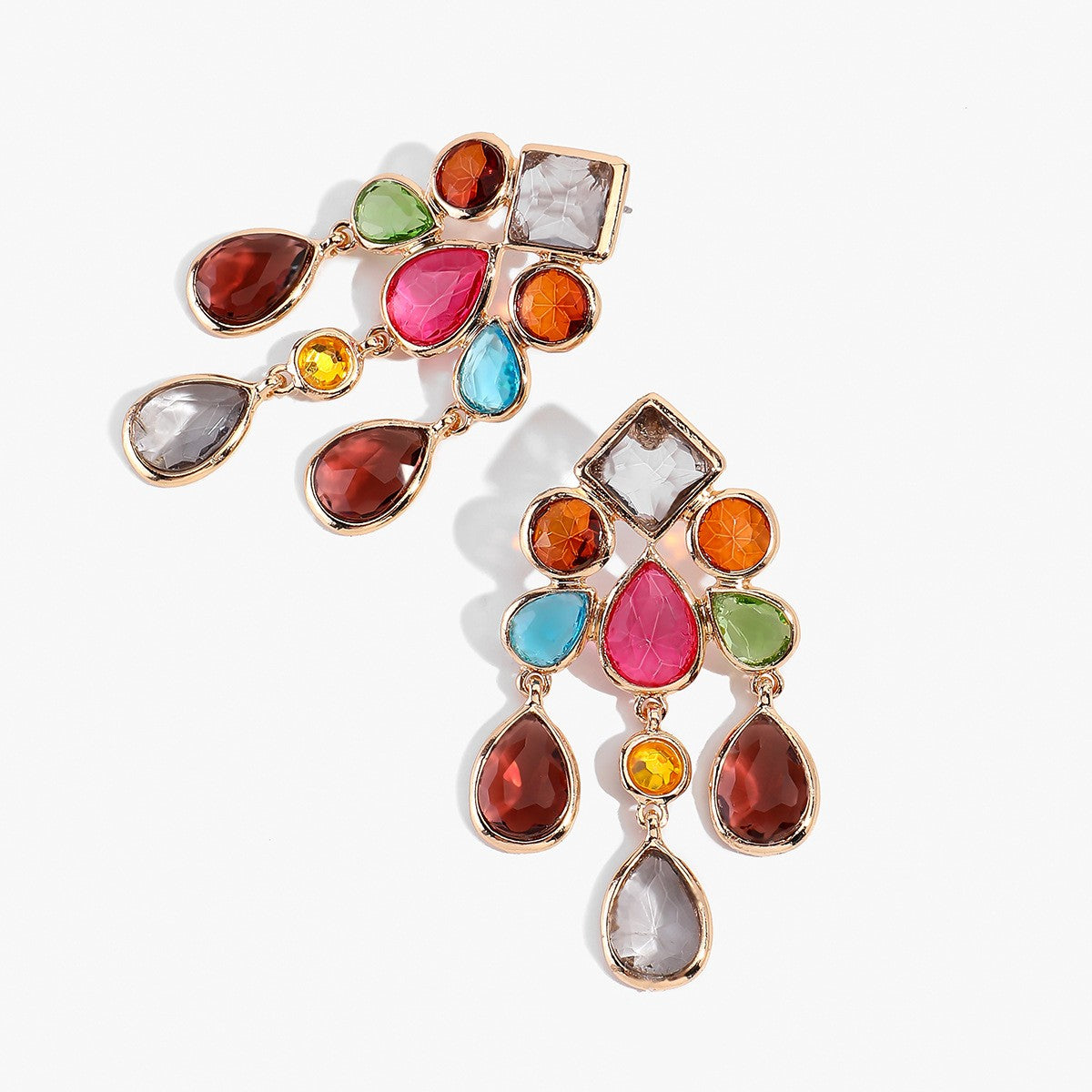 Classy Multicolor Geometric Rhinestone Chandelier Earrings