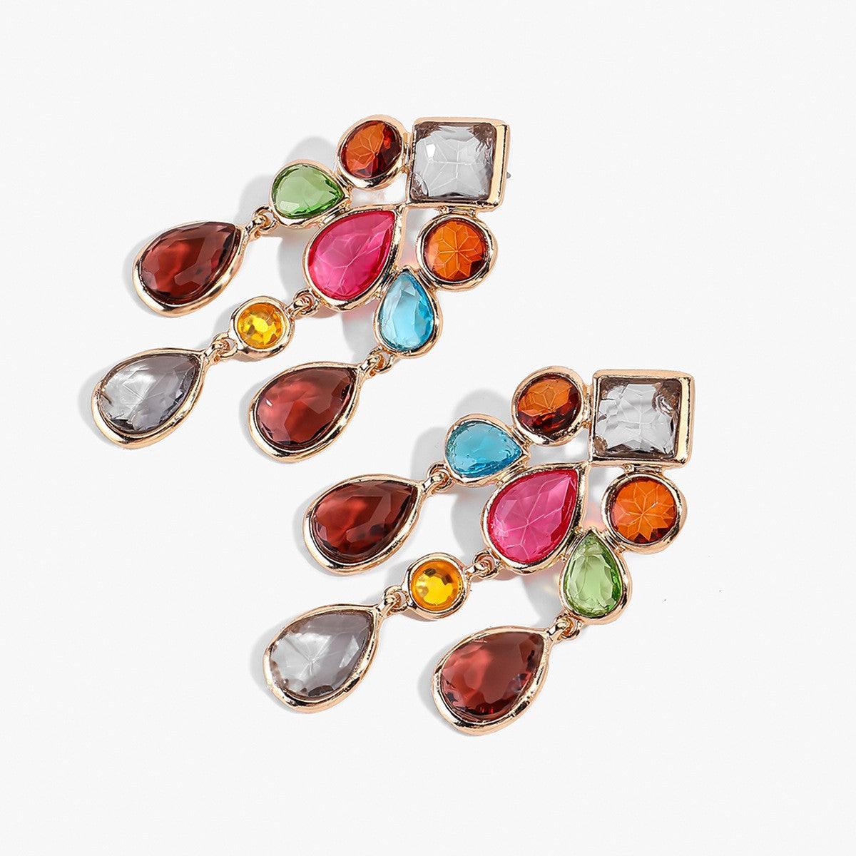Classy Multicolor Geometric Rhinestone Chandelier Earrings