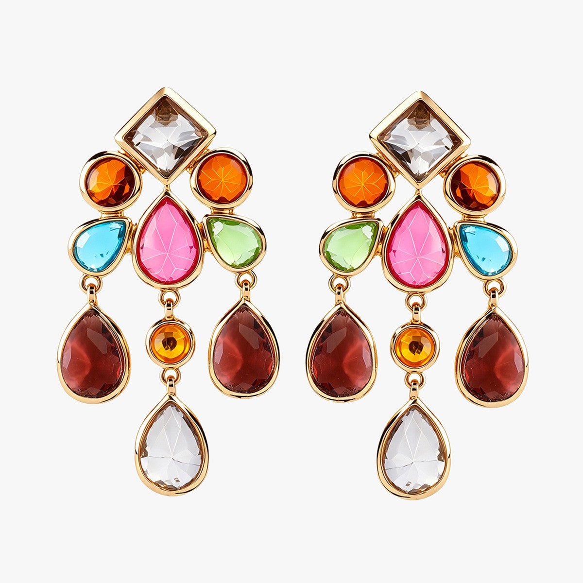 Classy Multicolor Geometric Rhinestone Chandelier Earrings