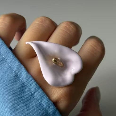 Romantic Enamel Calla Lily Open Ring