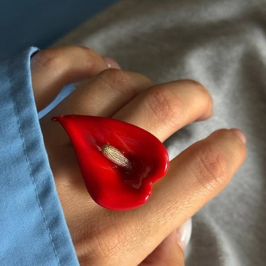Romantic Enamel Calla Lily Open Ring