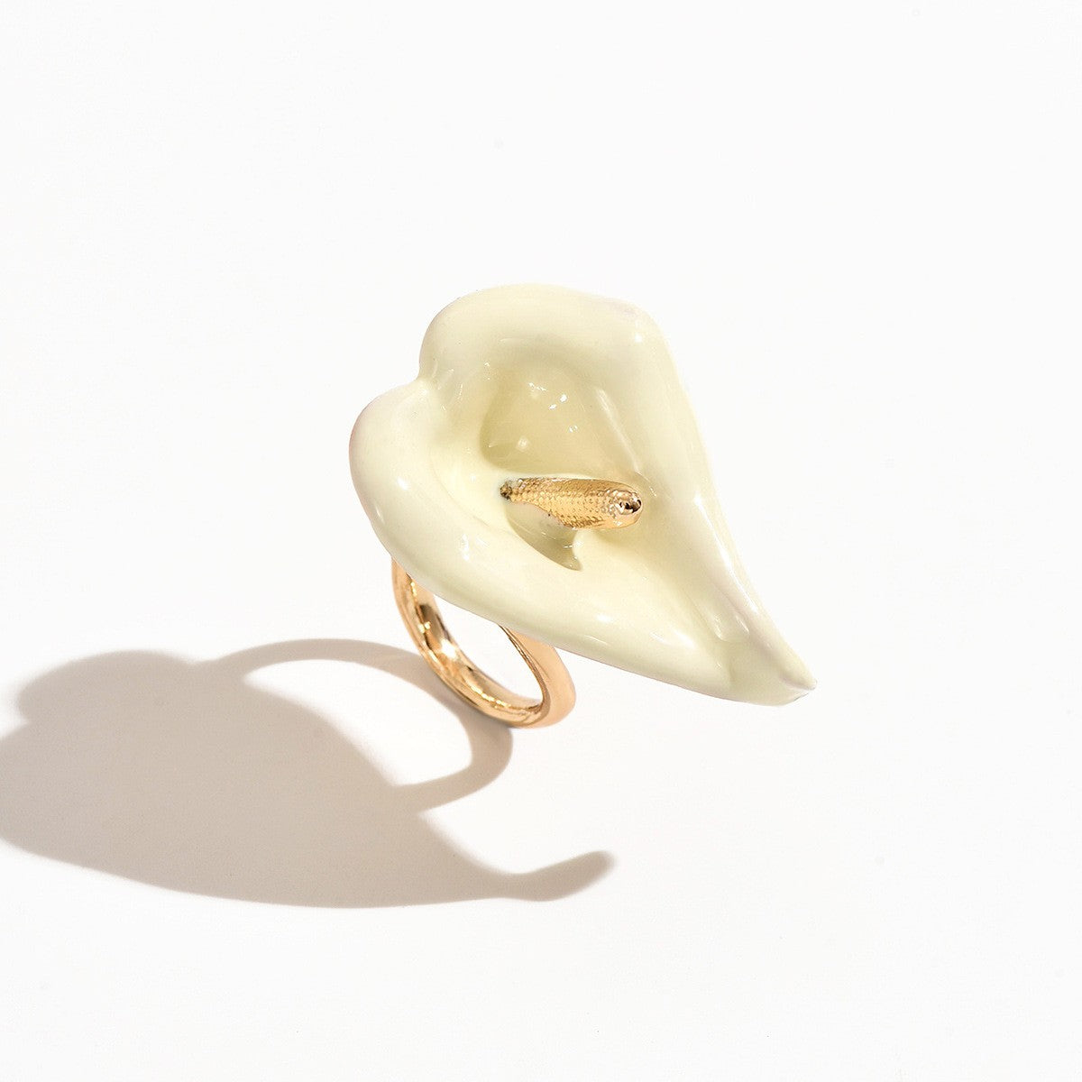 Romantic Enamel Calla Lily Open Ring