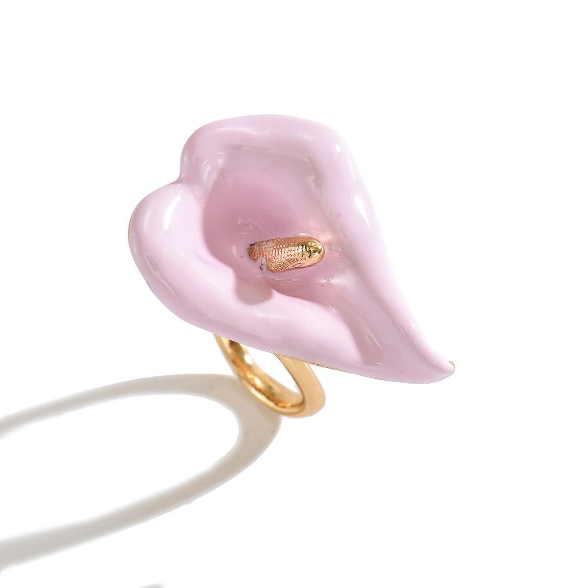 Romantic Enamel Calla Lily Open Ring