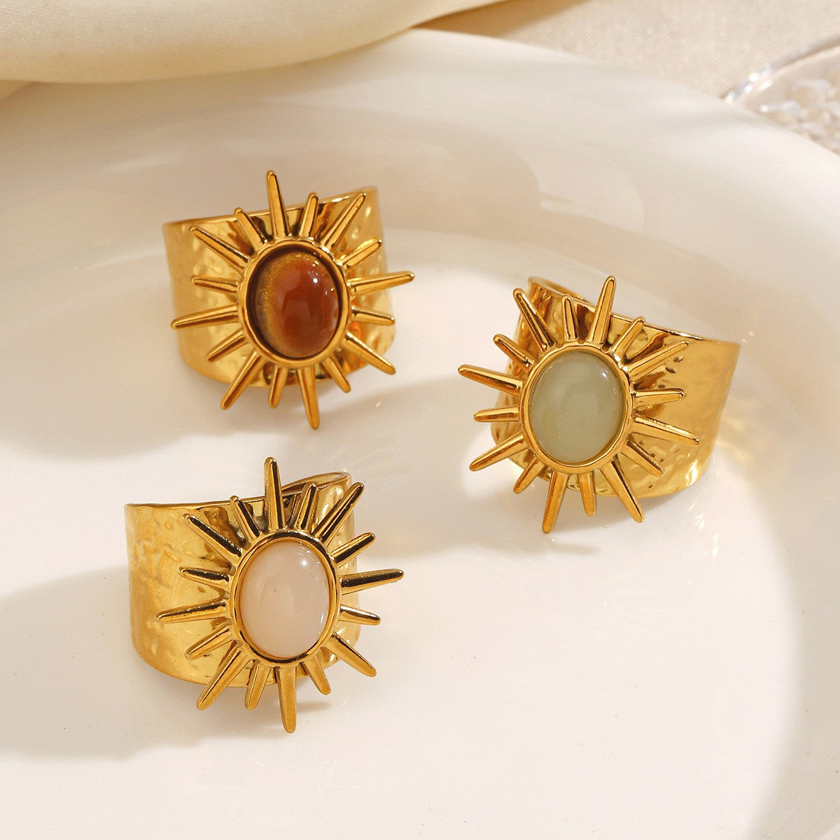 Boho Hammered Sunburst Wide Ring