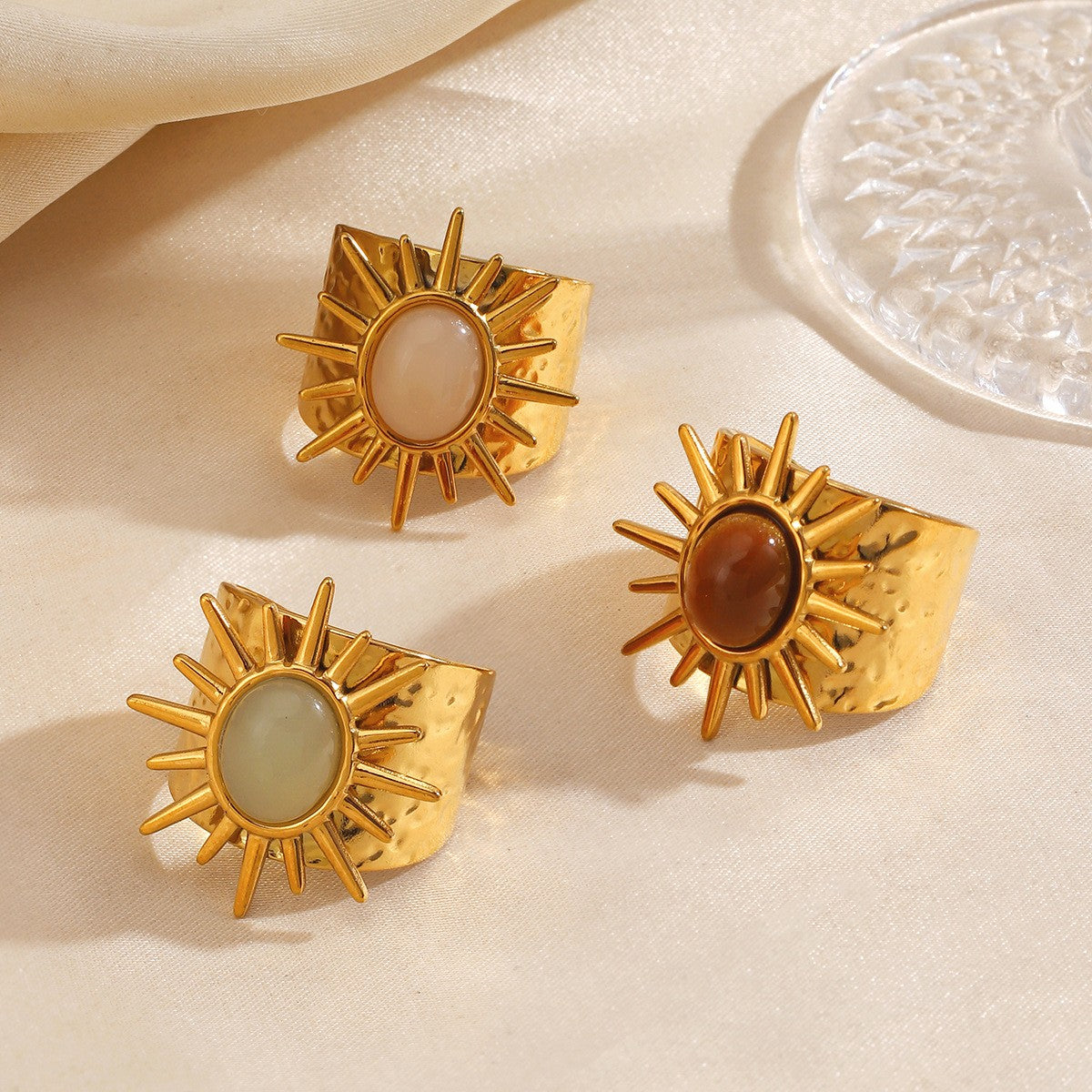 Boho Hammered Sunburst Wide Ring