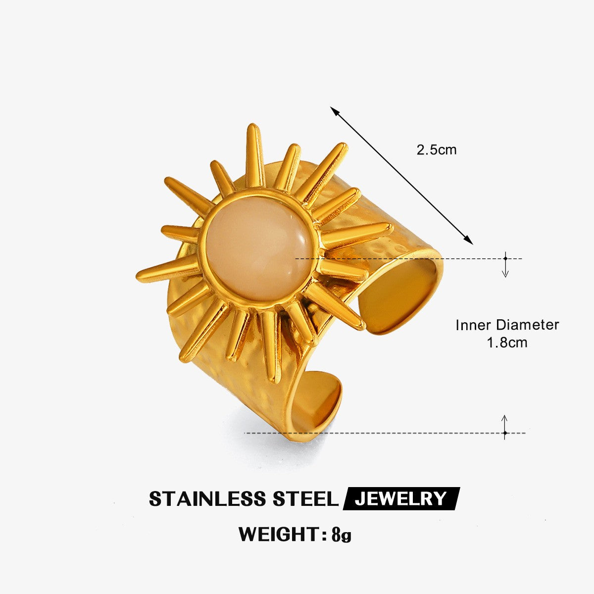 Boho Hammered Sunburst Wide Ring