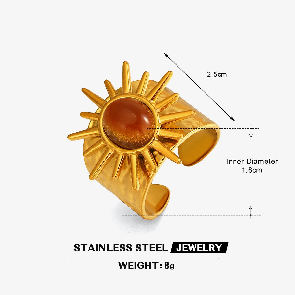 Boho Hammered Sunburst Wide Ring