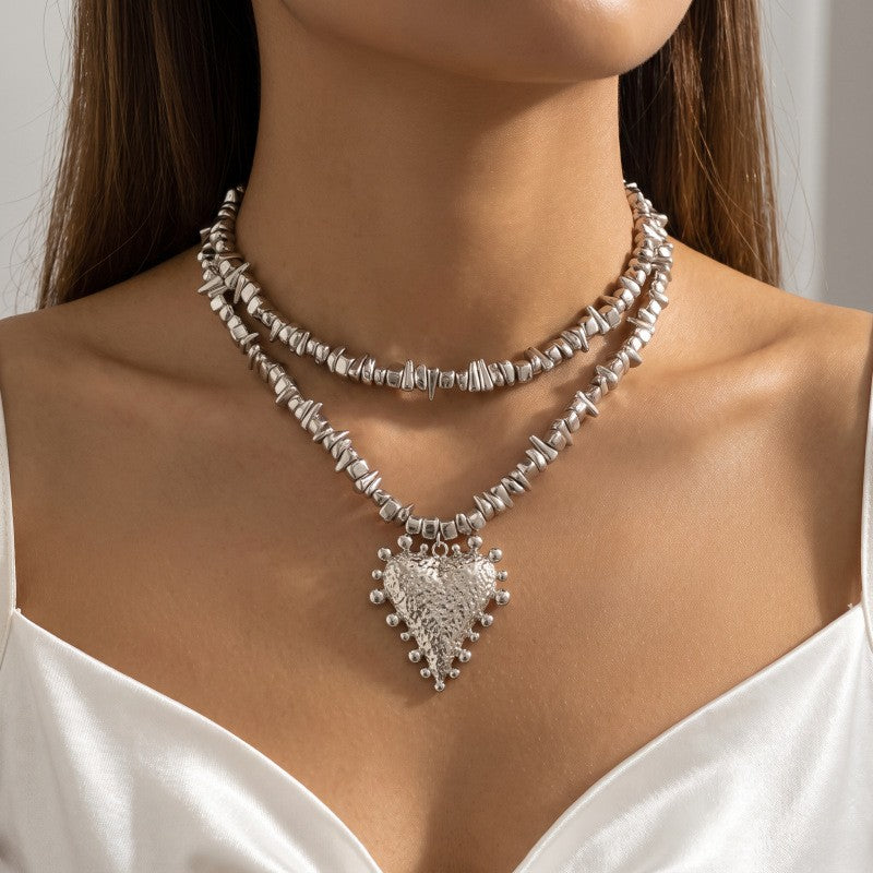 Classy Irregular Beaded Heart Necklace