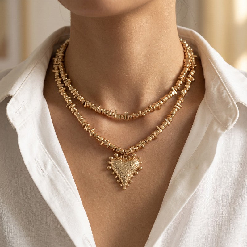 Classy Irregular Beaded Heart Necklace