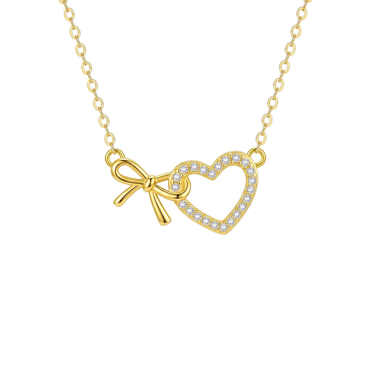 Romantic Pave Zirconia Bow Heart Necklace