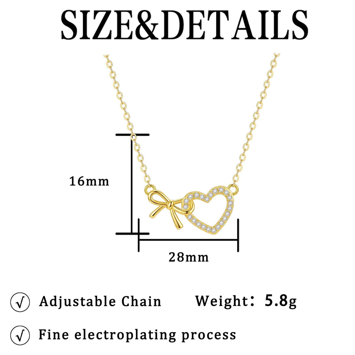 Romantic Pave Zirconia Bow Heart Necklace