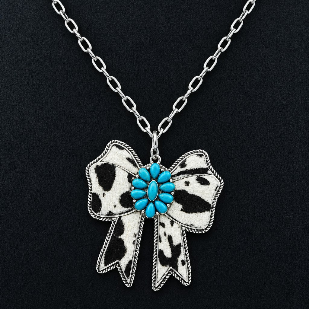 Boho Cow Print Bow Necklace