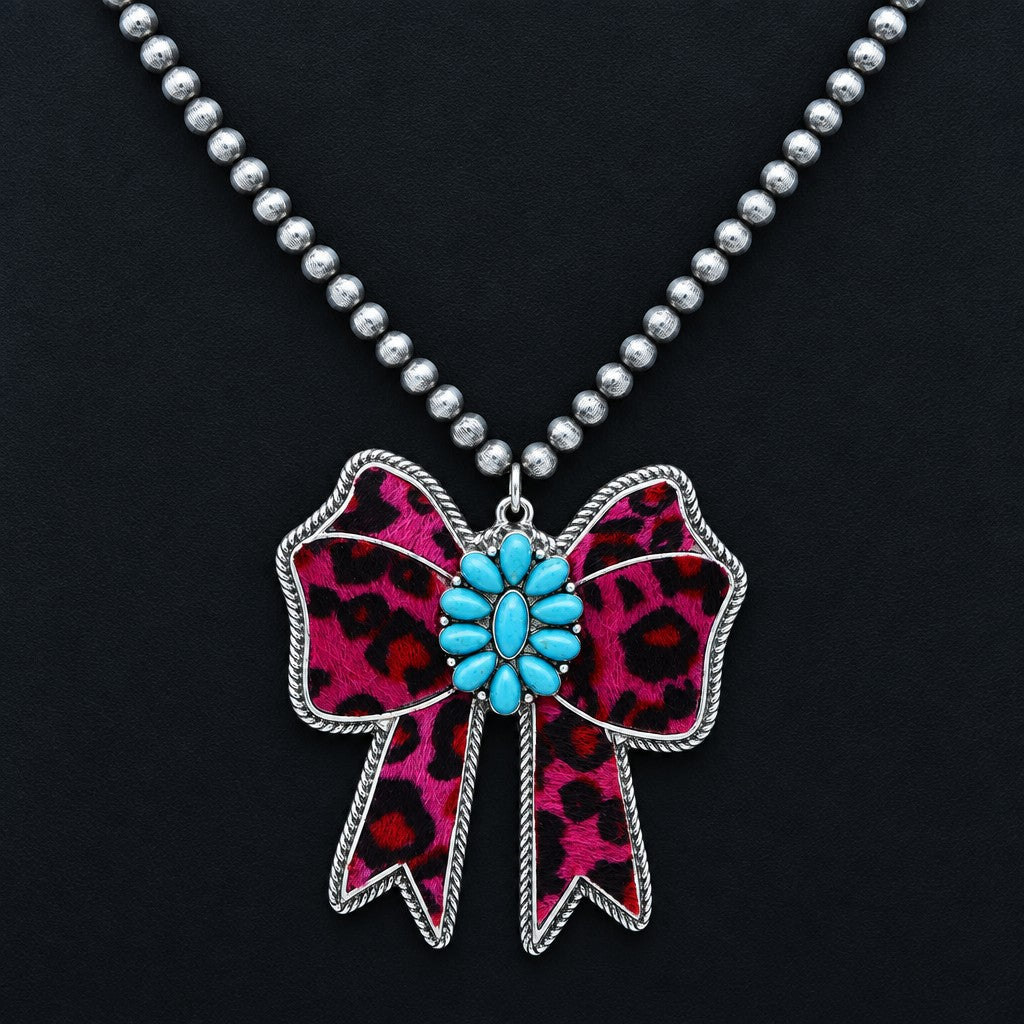 Boho Cow Print Bow Necklace